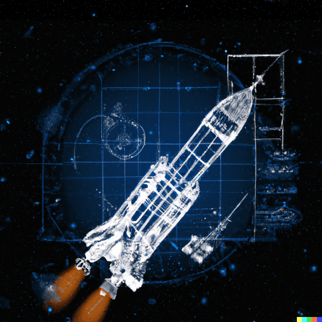 blueprint of a space rocket, Style Leonardo Da Vinci