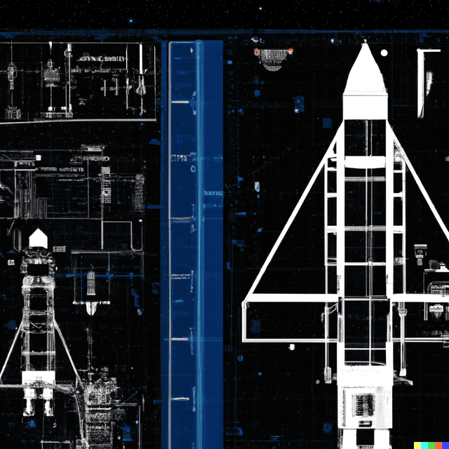 blueprint of a space rocket, Style Leonardo Da Vinci